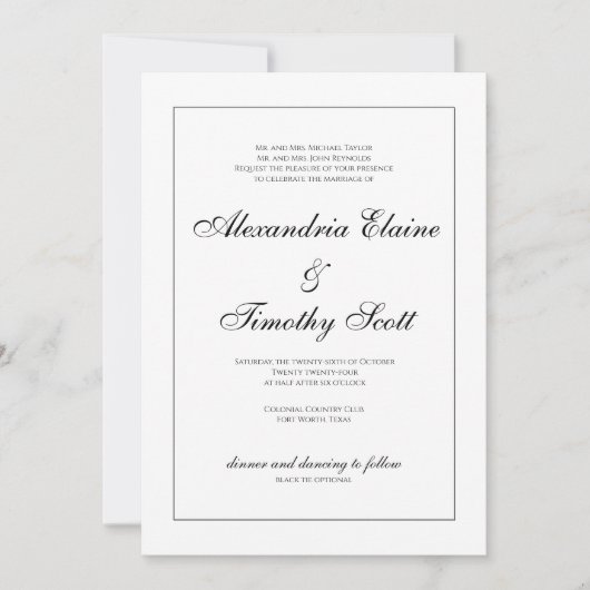 Klassieke zwart-wit bruiloft uitnodiging (Voorkant)