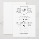 Klassieke zwart-wit Crest Monogram bruiloft Kaart (Voorkant / Achterkant)