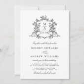 Klassieke Zwart & Wit Crest Wedding Alles in één Kaart (Voorkant)