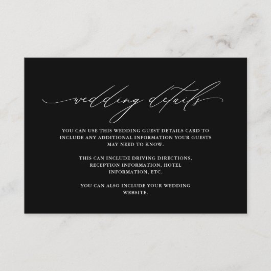 Klassieke zwart-wit details met kalligrafie informatiekaartje (Voorkant)