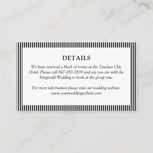 Klassieke Zwart & Wit Eenvoudige Dun Gestreepte Hu Informatiekaartje (Voorkant)