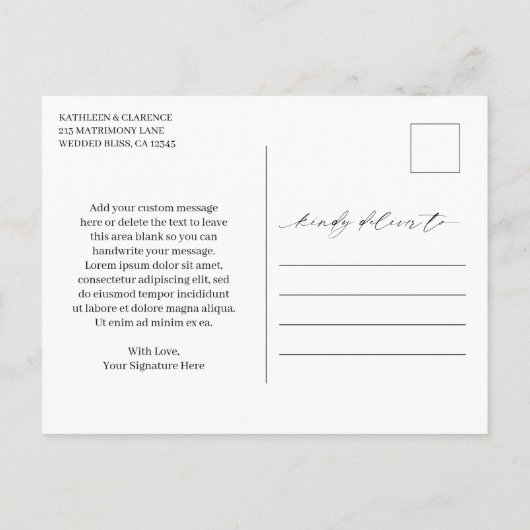 Klassieke Zwart-Wit Elegante Huwelijk Dank U Briefkaart (Achterkant)