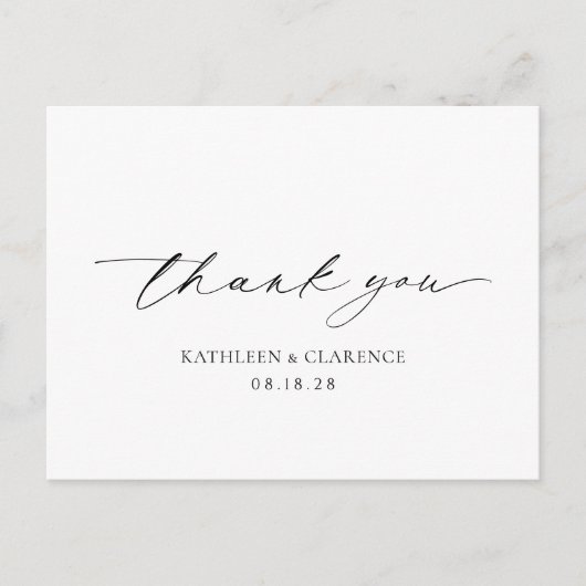 Klassieke Zwart-Wit Elegante Huwelijk Dank U Briefkaart (Voorkant)