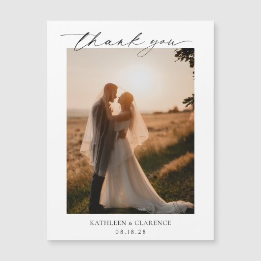 Klassieke Zwart-Wit Elegante Huwelijk Dank U Magnetische Uitnodiging (Voorkant)