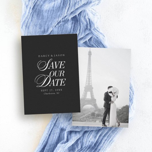 Klassieke Zwart-Wit Elegante 'Save the Date'-kaart Save The Date