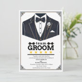 Klassieke Zwart-Wit Elegante Tekst Team Bruidegom Kaart (Staand voorkant)