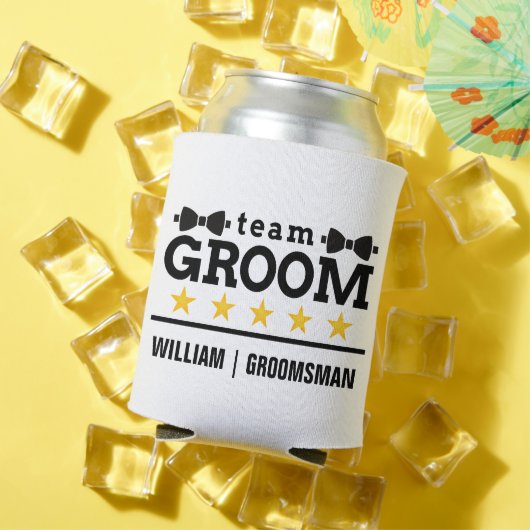 Klassieke Zwart-Wit Elegante Tekst Team Groom Blikjeskoeler (Insitu Zomer)