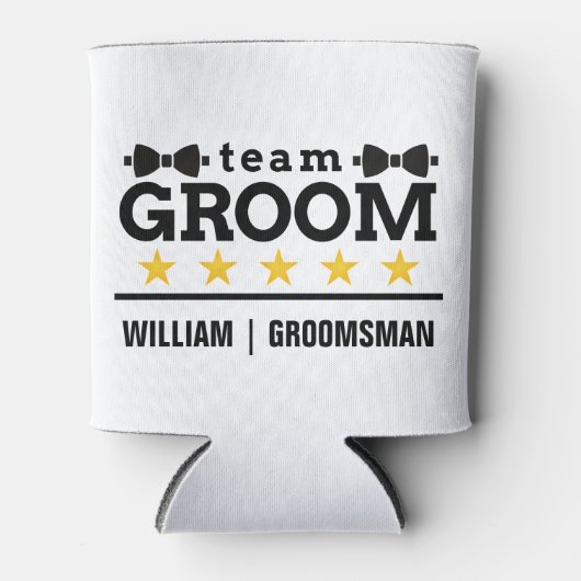 Klassieke Zwart-Wit Elegante Tekst Team Groom Blikjeskoeler (Voorkant)