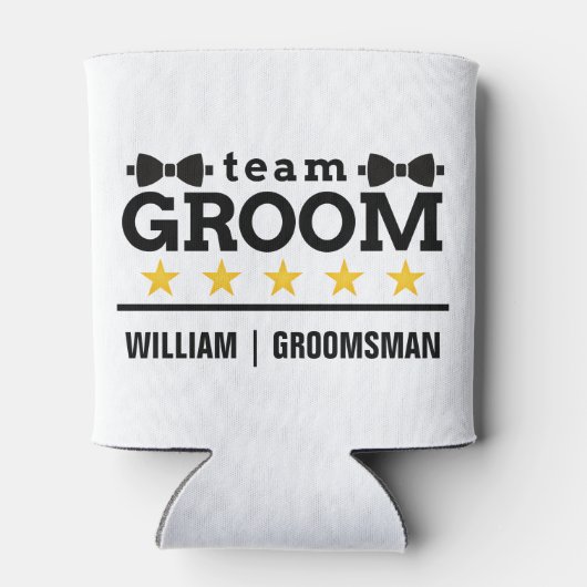 Klassieke Zwart-Wit Elegante Tekst Team Groom Blikjeskoeler (Achterkant)