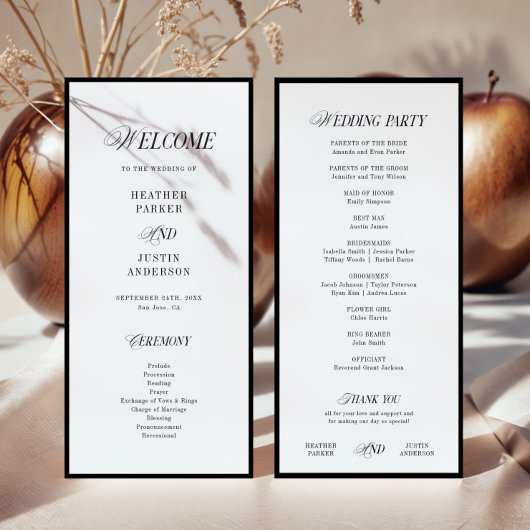 Klassieke Zwart-Wit Elegante Trouwprogramma's