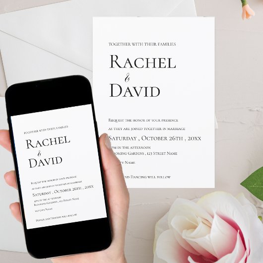 Klassieke Zwart Wit Elegante Typografie Huwelijk Kaart