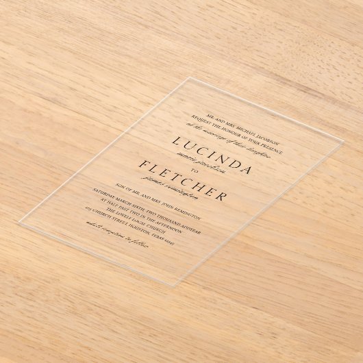 Klassieke Zwart-Wit Formele Elegante Bruiloft Acryl Uitnodigingen (Laagn)