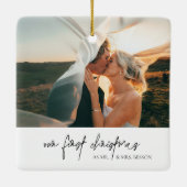 Klassieke zwart-wit foto eerste kerst keramisch ornament (Achterkant)