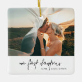 Klassieke zwart-wit foto eerste kerst keramisch ornament (Voorkant)