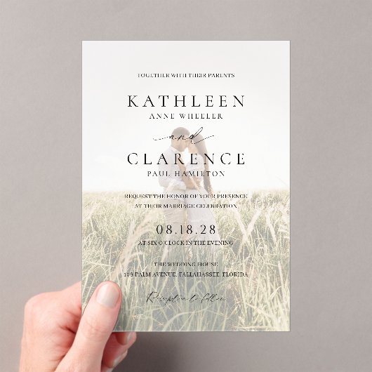 Klassieke zwart-wit foto Elegante bruiloft Acryl Uitnodigingen (Insitu (Draagbaar))