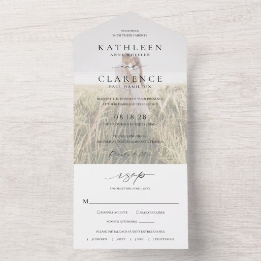 Klassieke zwart-wit foto Elegante bruiloft All In One Uitnodiging (Binnen)