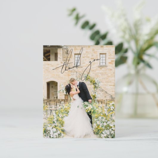 Klassieke zwart-wit foto Elegante bruiloft Bedankkaart (Staand voorkant)