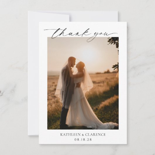 Klassieke zwart-wit foto Elegante bruiloft Bedankkaart (Voorkant)