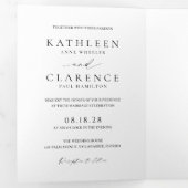 Klassieke zwart-wit foto Elegante bruiloft Drieluik Uitnodiging (Binnenzijde eerst)