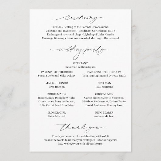 Klassieke zwart-wit foto Elegante bruiloft Programmakaart (Achterkant)