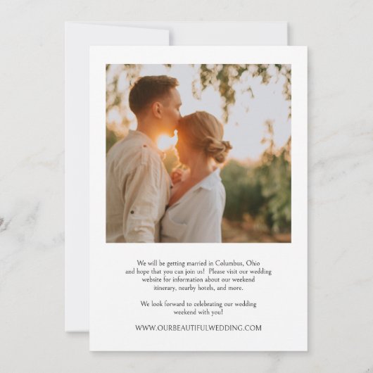 Klassieke zwart-wit foto Elegante bruiloft Save The Date (Achterkant)