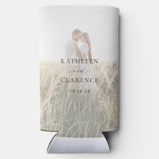 Klassieke zwart-wit foto Elegante bruiloft Seltzer Blikjeskoeler (Achterkant)