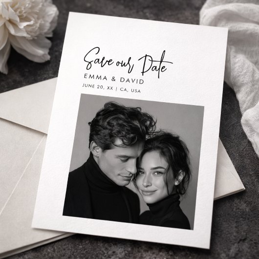 Klassieke Zwart-Wit Foto Trouw Save the Date