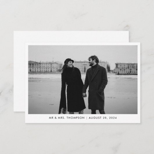 Klassieke zwart-wit foto trouwdag bedankkaart (Voorkant / Achterkant)
