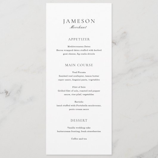Klassieke zwart-wit gastennaam Elegant Wedding Menu (Voorkant)