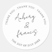 Klassieke Zwart Wit Gepersonaliseerde Namen Trouwe Ronde Sticker (Voorkant)