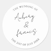 Klassieke Zwart Wit Gepersonaliseerde Namen Trouwe Ronde Sticker (Voorkant)