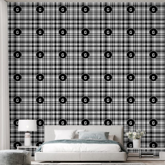 Klassieke zwart-wit geruite behang (Slaapkamer)