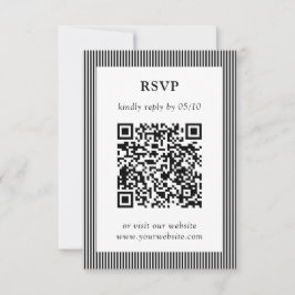Klassieke Zwart & Wit Gestreepte QR Code RSVP Huwe Kaartje
