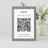 Klassieke Zwart & Wit Gestreepte QR Code RSVP Huwe Kaartje (Staand voorkant)