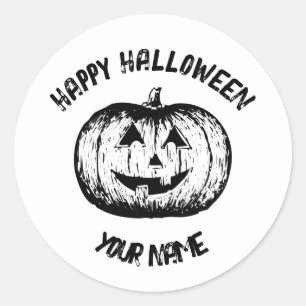 Klassieke Zwart Wit Glimlachende Jack-o-lantaarn P Ronde Sticker
