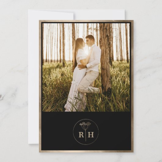 Klassieke Zwart Wit & Goud Monogram Huwelijk Kaart (Achterkant)