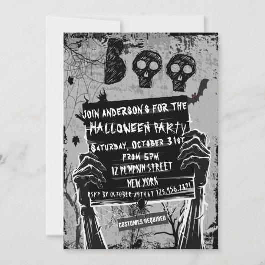 Klassieke zwart-wit Halloween Party Kaart (Voorkant)