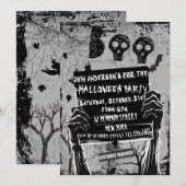 Klassieke zwart-wit Halloween Party Kaart (Voorkant / Achterkant)