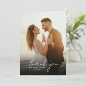 Klassieke Zwart & Wit Handschrift Script Wedding Bedankkaart (Staand voorkant)