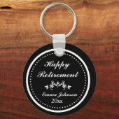 Klassieke Zwart & Wit Happy Retirement Sleutelhanger (Achterkant)