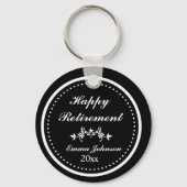 Klassieke Zwart & Wit Happy Retirement Sleutelhanger (Achterkant)
