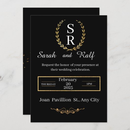 Klassieke zwart-wit huwelijksuitnodiging feestdagenkaart (Voorkant / Achterkant)