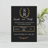 Klassieke zwart-wit huwelijksuitnodiging feestdagenkaart (Staand voorkant)