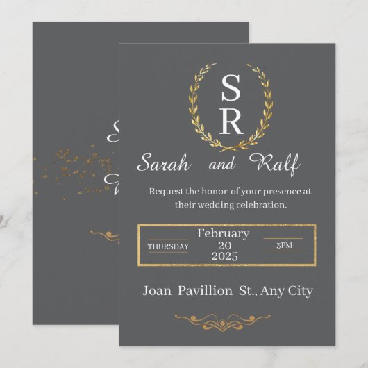 Klassieke zwart-wit huwelijksuitnodiging kaart (Voorkant / Achterkant)