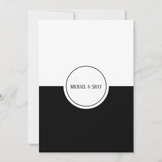 Klassieke Zwart & Wit Huwelijksuitnodiging Vlakke  Kaart (Voorkant)