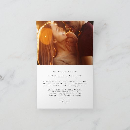 Klassieke zwart-wit kalligrafie bruiloft bedankkaart (Binnen)