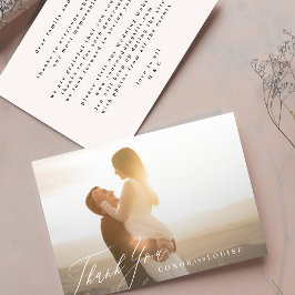 Klassieke zwart-wit kalligrafie bruiloft foto bedankkaart