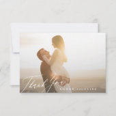 Klassieke zwart-wit kalligrafie bruiloft foto bedankkaart (Voorkant)