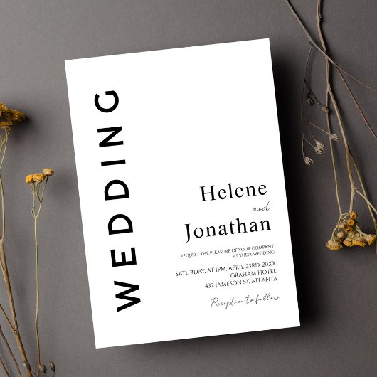 Klassieke zwart-wit minimalistische elegante bruil kaart