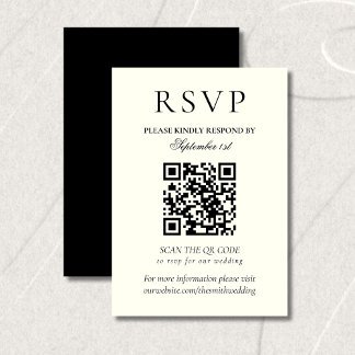 Klassieke Zwart-Wit Minimalistische Trouw-QR-code RSVP Kaartje